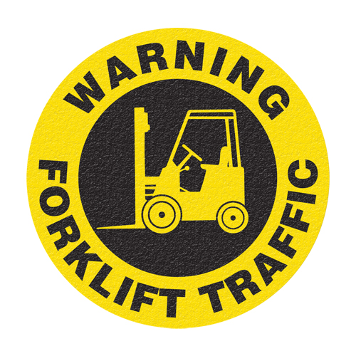 "Warning Forklift Traffic" Floor Sign, Adhesive, English with Pictogram The Estey Group