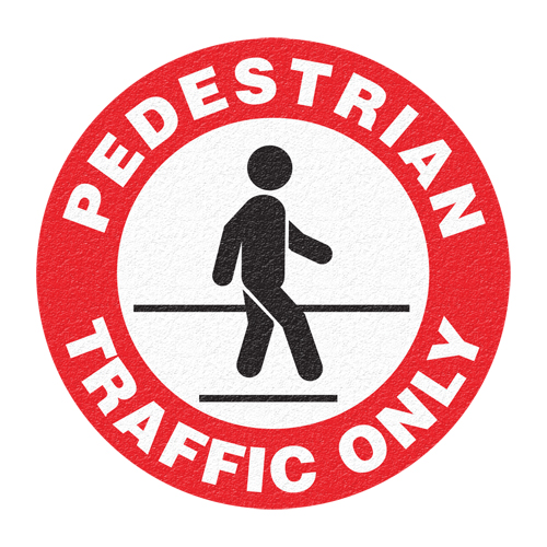 Panneau de signalisation au sol  Pedestrian Traffic Only , Adh&eacute;sif, Anglais avec pictogramme The Estey Group