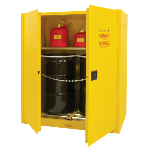 Vertical Drum Storage Cabinet, 110 US gal. Cap., 2 Drums, Yellow The Estey Group