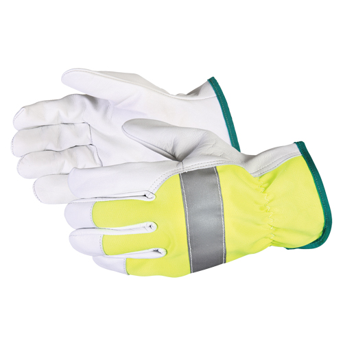 Gants de conducteur haute visibilit&eacute; avec bandes r&eacute;fl&eacute;chissantes Endura, Grand, Paume en Cuir fleur de ch&egrave;vre The Estey Group