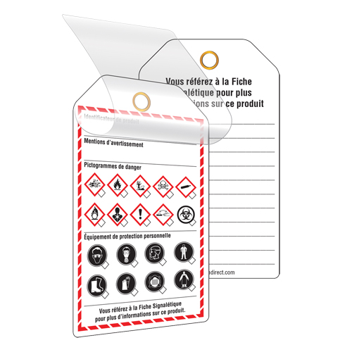 &eacute;tiquettes auto-plastifiantes pour le milieu de travail, Papier cartonn&eacute;, 3-3/8" la x 5-3/4" h, Français The Estey Group