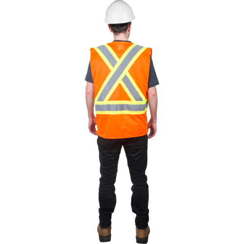 Traffic Safety Vest, High Visibility Orange, Medium, Polyester The Estey Group