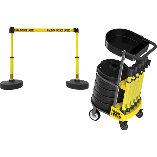 PLUS Barrier Post Cart Kit with Tray, 75' L, Metal, Yellow The Estey Group