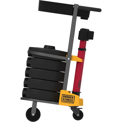 PLUS Barrier Post Cart Kit with Tray, 75' L, Metal, Yellow The Estey Group