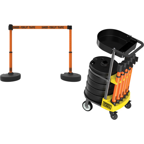 PLUS Barrier Post Cart Kit with Tray, 75' L, Metal, Orange The Estey Group