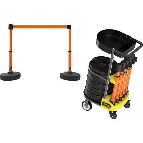 PLUS Barrier Post Cart Kit with Tray, 75' L, Metal, Orange The Estey Group