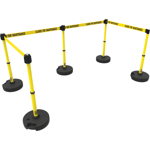 PLUS Barrier Post Set X5, Plastic, 42" H, Yellow Tape, 15' Tape Length The Estey Group