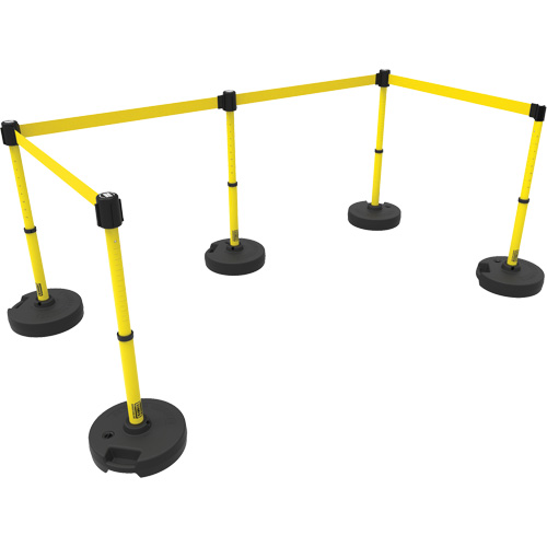 PLUS Barrier Post Set X5, Plastic, 42" H, Yellow Tape, 15' Tape Length The Estey Group