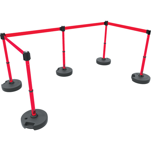 Ensemble de cinq montants pour barri&egrave;re PLUS, Plastique, 42" h, Ruban Rouge, Longueur du ruban 15' The Estey Group