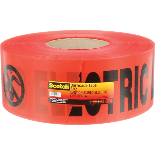 Ruban pour barri&egrave;res pour services publics souterrains Scotch, Anglais, 3" la x 1000' lo, 4 mils, Noir/rouge The Estey Group
