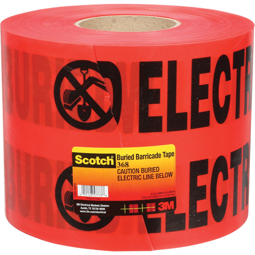 Ruban pour barri&egrave;res pour services publics souterrains Scotch, Anglais, 6" la x 1000' lo, 4 mils, Noir/rouge The Estey Group