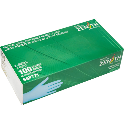 Gants jetables de calibre m&eacute;dical r&eacute;sistants &agrave; la perforation, T-petit, Nitrile, 4,5 mils, Sans poudre, Bleu, Classe 2 The Estey Group