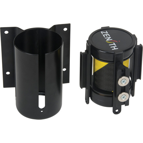 Wall Mount Barrier with Magnetic Tape, Steel, Screw Mount, 7', Black and Yellow Tape The Estey Group