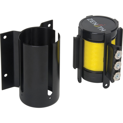 Wall Mount Barrier with Magnetic Tape, Steel, Screw Mount, 12', Yellow Tape The Estey Group