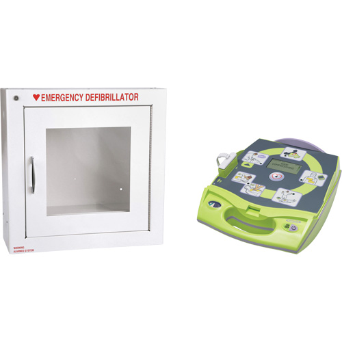 D&eacute;fibrillateur enti&egrave;rement automatis&eacute; AED Plus en anglais avec armoire murale munie d'une alarme, Automatique, Anglais, Classe 4 The Estey Group