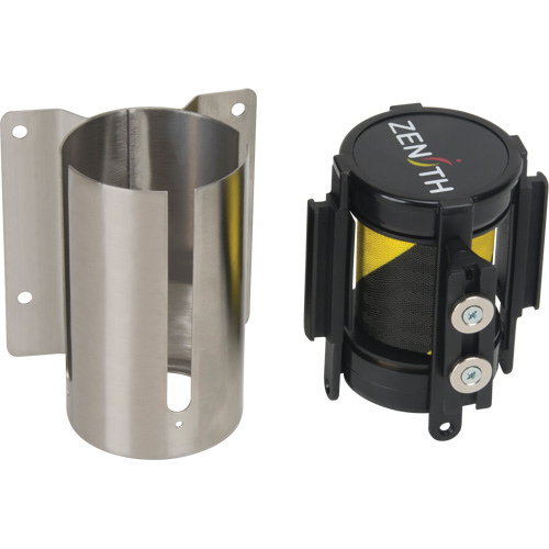 Wall Mount Barrier with Magnetic Tape, Steel, Screw Mount, 7', Black and Yellow Tape The Estey Group