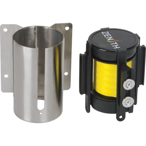Wall Mount Barrier with Magnetic Tape, Steel, Screw Mount, 7', Yellow Tape The Estey Group