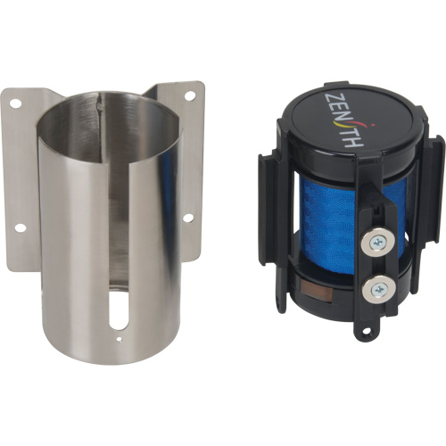 Barri&egrave;re &agrave; fixation murale avec ruban magn&eacute;tique, Acier, Fixation par vis, 7', Ruban Bleu The Estey Group