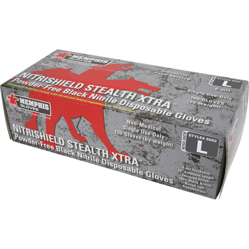 NitriShield Stealth Extra Disposable Gloves, Large, Nitrile, 6-mil, Powder-Free, Black The Estey Group