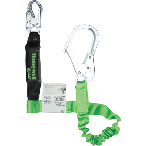 Miller&reg; StretchStop&reg; Shock-Absorbing Lanyard, 6', Scaffold Hook Center, Locking Snap Hook Leg Ends, Polyester The Estey Group
