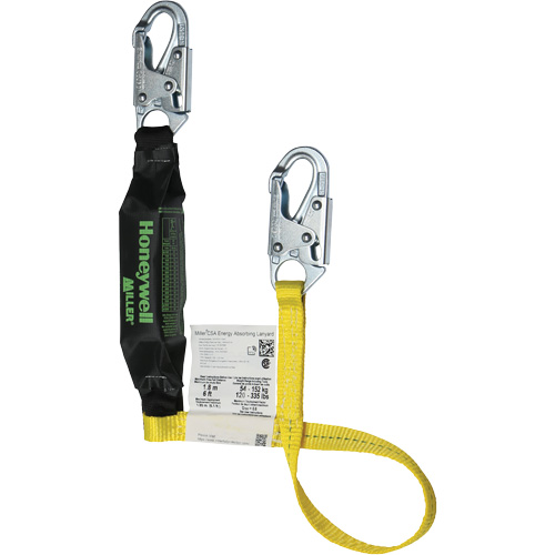 Miller&reg; HP Shock-Absorbing Lanyard, 4', Locking Snap Hook Center, Locking Snap Hook Leg Ends, Polyester The Estey Group