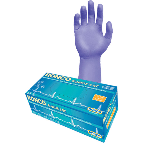 Blurite 6 EC Extended Cuff Examination Gloves, Small, Nitrile, 6-mil, Powder-Free, Purple, Class 2 The Estey Group