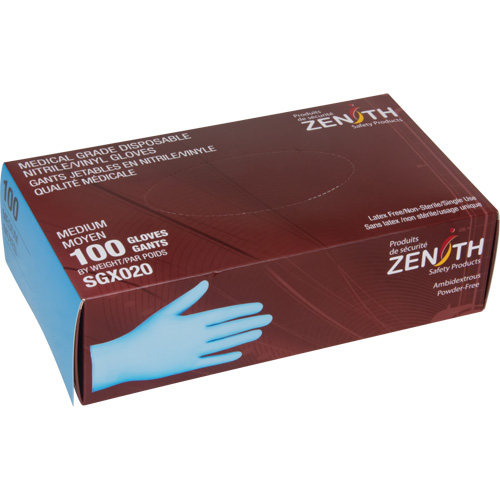 Gants tactiles jetables de calibre m&eacute;dical, Grand, Nitrile/vinyle, 4,5 mils, Sans poudre, Bleu, Classe 2 The Estey Group