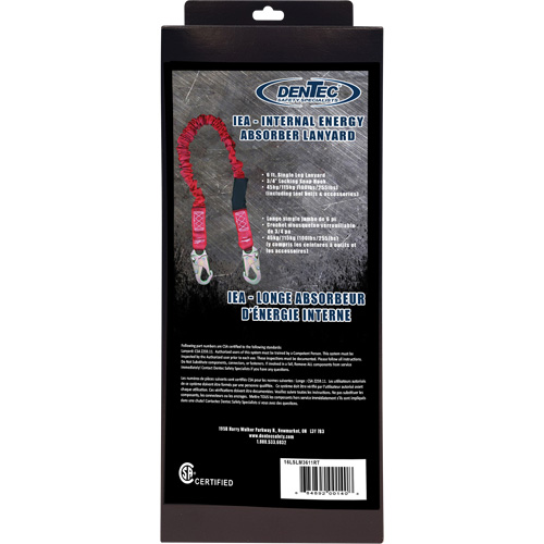 ShockSorb Internal Shock Lanyard, 6', Snap Hook Center, Snap Hook Leg Ends, Polyester The Estey Group