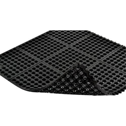 Cushion-Ease&reg; 550 Interlocking Anti-Fatigue Mat, Slotted, 3' x 3' x 3/4", Black, Rubber The Estey Group