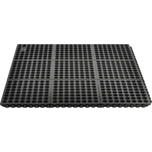 Cushion-Ease&reg; 550 Interlocking Anti-Fatigue Mat, Slotted, 3' x 3' x 3/4", Black, Rubber The Estey Group