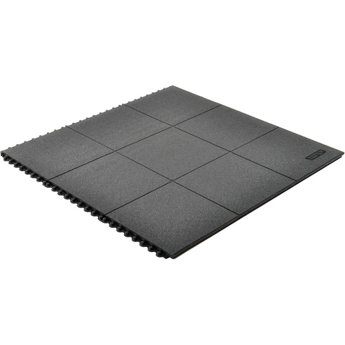 Cushion-Ease&reg; Interlocking Anti-Fatigue Mat, Pebbled, 3' x 3' x 3/4", Black, Natural Rubber The Estey Group