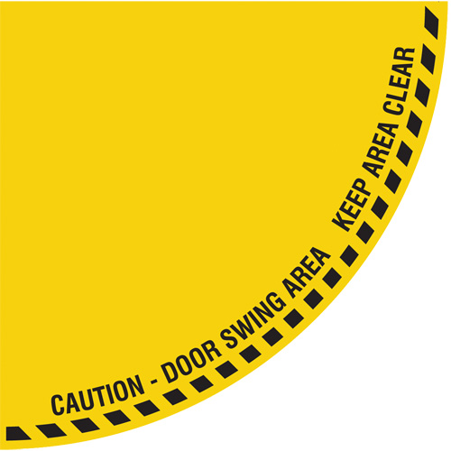Signalisation au sol ?Caution? (attention) pour porte battante en quart de cercle, Adh&eacute;sif, Anglais avec pictogramme The Estey Group