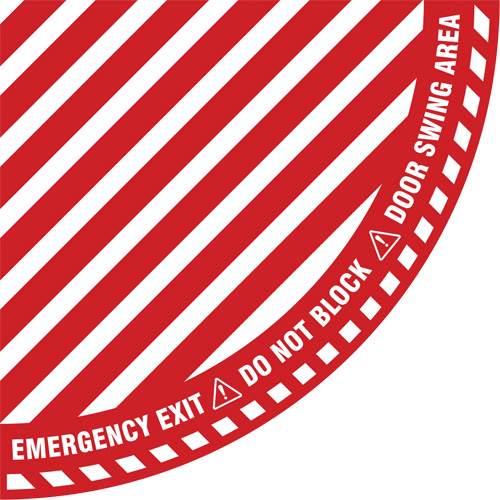 "Emergency Exit" Quarter Circle Swing Door Floor Sign, Adhesive, English with Pictogram The Estey Group