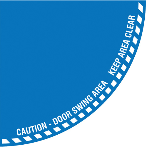 Signalisation au sol ?Caution? (attention) pour porte battante en quart de cercle, Adh&eacute;sif, Anglais avec pictogramme The Estey Group
