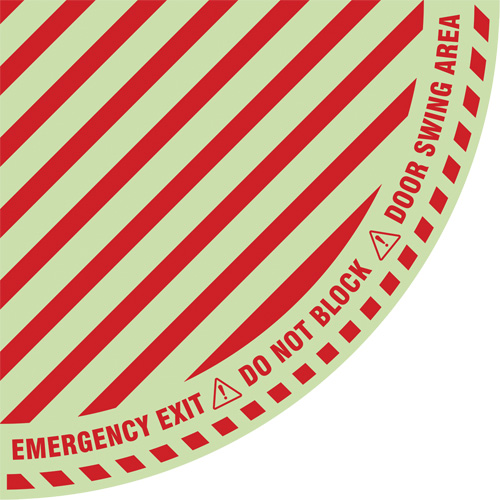 Signalisation au sol ?Emergency Exit? (sortie de secours) pour porte battante en quart de cercle, Adh&eacute;sif, Anglais avec pictogramme The Estey Group