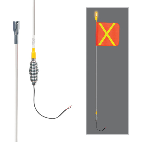 Tiges de s&eacute;curit&eacute; tout-temps de s&eacute;rie lourde avec lumi&egrave;re DEL constante Safety Whip, Fixation Ressort, Hauteur 5', Orange avec X r&eacute;fl&eacute;chissant The Estey Group