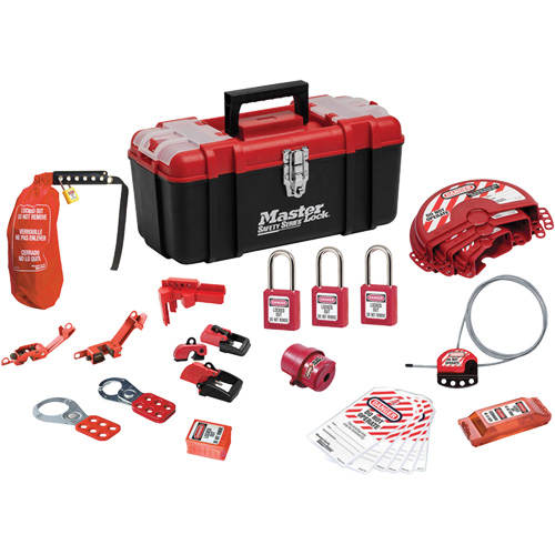 Trousse de cadenassage standard avec cadenas en thermoplastique Zenex, Ensemble &eacute;lectrique/Vanne, 27 composants compris The Estey Group