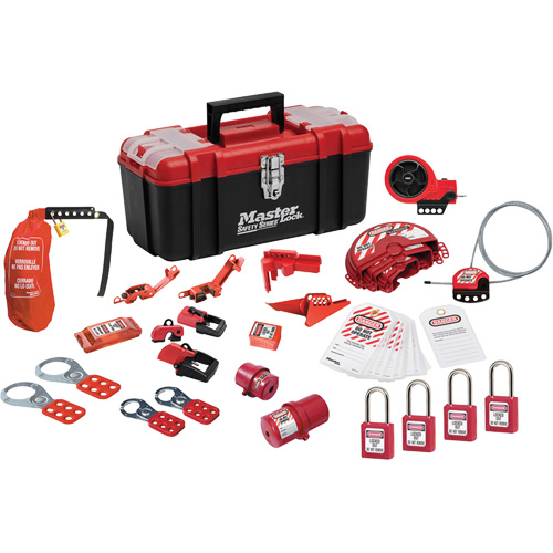 Trousse de cadenassage avec cadenas en thermoplastique de qualit&eacute; sup&eacute;rieure Zenex, Ensemble &eacute;lectrique/Vanne, 27 composants compris The Estey Group