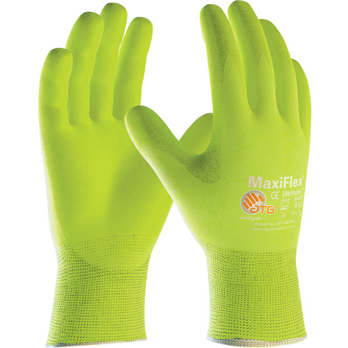 Gants sans coutures haute visibilit&eacute; ATG MaxiFlex Ultimate, Grand, R&ecirc;vetement Nitrile, Calibre 15, Enveloppe en Nylon/&eacute;lasthanne The Estey Group