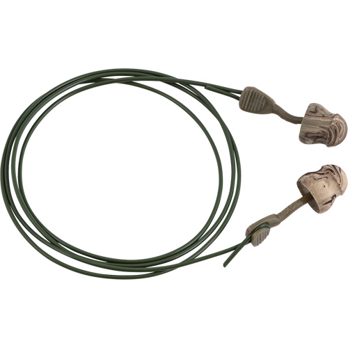 Bouchons d'oreilles en mousse camo sans roulement &agrave; tourner Glide, Vrac - Boîte, Avec cordon The Estey Group