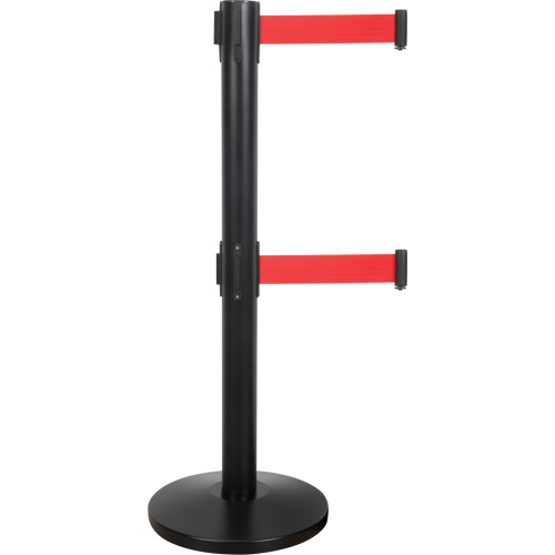 Barri&egrave;re pour le contr&ocirc;le des foules &agrave; courroie double, Acier, 35" h, Ruban Rouge, Longueur du ruban 7' The Estey Group