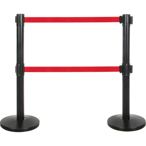 Barri&egrave;re pour le contr&ocirc;le des foules &agrave; courroie double, Acier, 35" h, Ruban Rouge, Longueur du ruban 7' The Estey Group