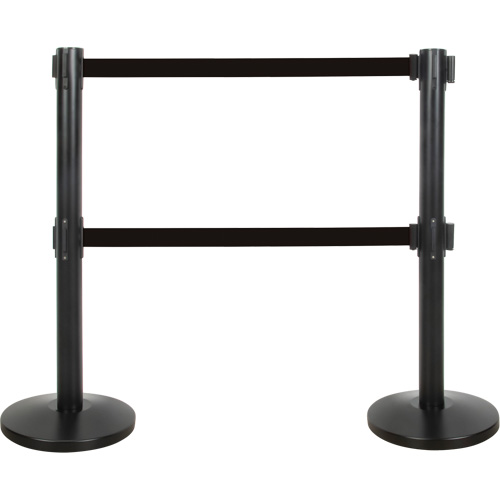 Barri&egrave;re pour le contr&ocirc;le des foules &agrave; courroie double, Acier, 35" h, Ruban Noir, Longueur du ruban 7' The Estey Group