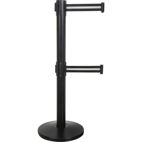 Barri&egrave;re pour le contr&ocirc;le des foules &agrave; courroie double, Acier, 35" h, Ruban Noir/Blanc, Longueur du ruban 7' The Estey Group