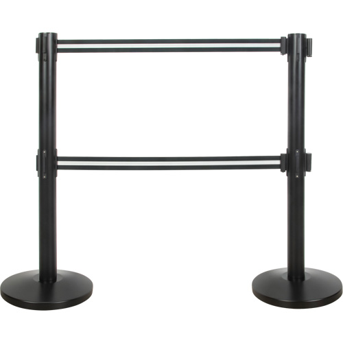 Barri&egrave;re pour le contr&ocirc;le des foules &agrave; courroie double, Acier, 35" h, Ruban Noir/Blanc, Longueur du ruban 7' The Estey Group