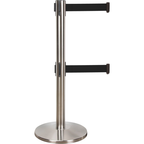 Barri&egrave;re pour le contr&ocirc;le des foules &agrave; courroie double, Acier, 35" h, Ruban Noir, Longueur du ruban 7' The Estey Group