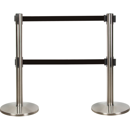 Barri&egrave;re pour le contr&ocirc;le des foules &agrave; courroie double, Acier, 35" h, Ruban Noir, Longueur du ruban 7' The Estey Group