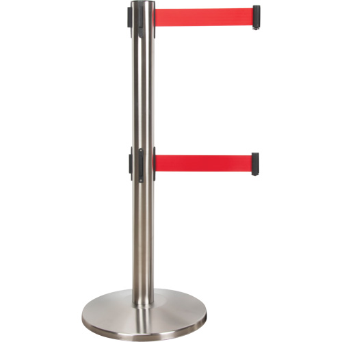 Barri&egrave;re pour le contr&ocirc;le des foules &agrave; courroie double, Acier, 35" h, Ruban Rouge, Longueur du ruban 7' The Estey Group