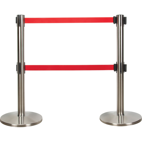 Barri&egrave;re pour le contr&ocirc;le des foules &agrave; courroie double, Acier, 35" h, Ruban Rouge, Longueur du ruban 7' The Estey Group