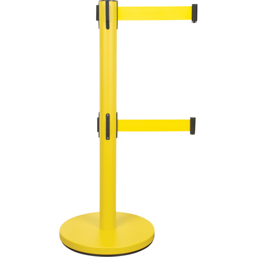 Dual Belt Crowd Control Barrier, Steel, 35" H, Yellow Tape, 7' Tape Length The Estey Group